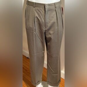 Lands End Direct Merchant Tan Pleated Deep Pockets Suspender Dress Pants Sz 32